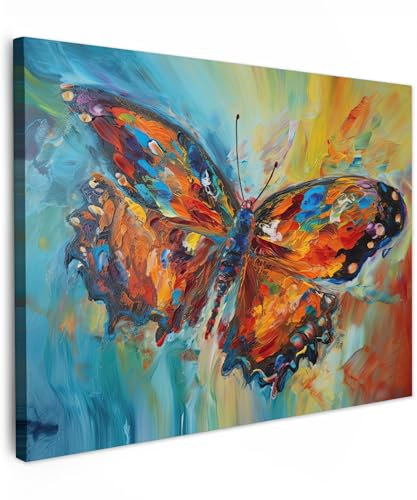 MuchoWow© Bilder 80x60 cm Wohnzimmer Deko Modern Wandbild Foto auf Leinwand Bild Schlafzimmer Room Decor Geschenke Kunstdruck - Bunt - Schmetterling - Farben - Kunst - Malerei