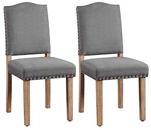 Yaheetech Lot de 2 Chaises de Salle à Manger à Haut Dossier Chaises de Cuisine Pieds en Bois Massif Design Classique avec Boutons Bronzés Fauteuils et Chaises pour Salon Sièges Rembourrés Gris foncé