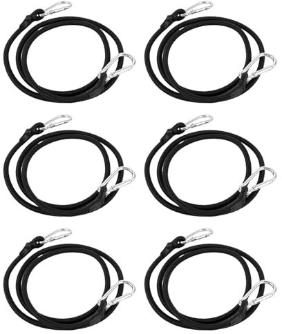 LOLYSIC 6 Stück 120 cm Spanngummi mit Karabiner, geeignet für Markisen, Planen, Gärten, Fahrräder, Autos, Ladung (schwarz)
