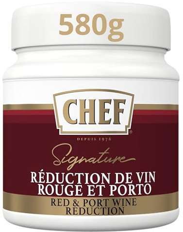 CHEF Réduction de Vin Rouge et Porto - En Pâte - Avec Échalote - Idéal pour Sauce, Cuisson Longue, Assaisonnement - Gain de temps en Cuisine - Aide Culinaire, Fonds, Fumet - Pot de 580g