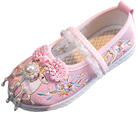 UnoSheng Cairo Bambini Ragazze Scarpe Fatte A Mano Bambini Scarpe Ricamate Scarpe Bambino Scarpe Antiche Moonboots Bambini, Colore: rosa., 33.5 EU Stretta