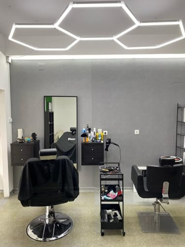 rivestiiltuogarage Barber Shop LED-Lampe, sechseckig, für Karosserie, Studio, Tatoo, Decke, Wand, Detailing Werkstatt (298 x 156 cm)