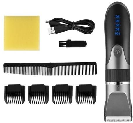 dijiusidy Elektrische Haarschneidemaschine Einstellbarer kabelloser Barber Man LED Anzeige Keramiktrimmer Geräuscharmer Rasierer mit Limit Haarbürsten, Grau