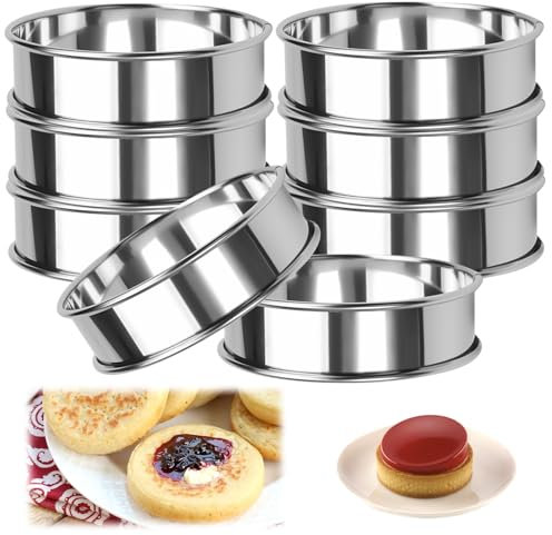 8 Pièces Cercle Patisserie 10.5cm Emporte Piece Rond, Cercle a Patisserie en Acier Inoxydable, Cercle Tartelette Moules à Pâtisserie Anneaux à Gâteaux, Cercle à Patisserie pour Mousse, Muffins