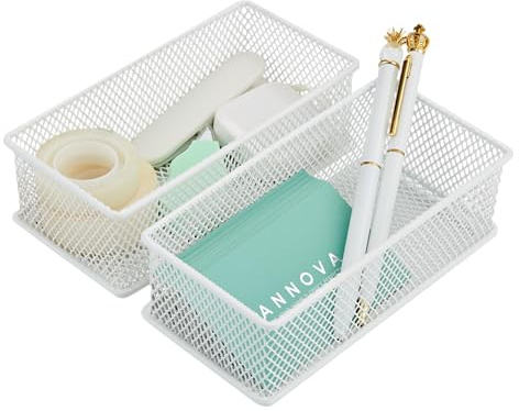 Annova Netz-Schubladenschrank und Regal, Organizer, Aufbewahrungskorb, für Schule, Büro, Zubehör, 2 Stück (White, 15x7.5x5cm)