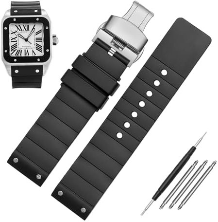 EAMOM 23 mm Uhrenarmband für Cartier Santos Sandoz Santos 100, Silikon-Uhrenarmband, Gummi, Herren und Damen, Schwarz(Black silver buckle)