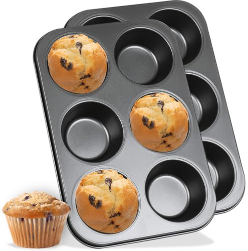 Audingull Jumbo Muffinform 2er Pack 6 Tassen Cupcake Pan, Premium Große Muffinform zum Backen, Antihaft- und Verdickter Kohlenstoffstahl Jumbo Cupcake