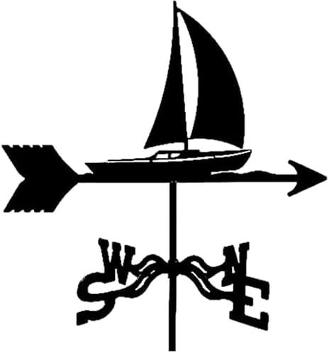 Wetterfahne, Segelboot-Wetterfahne mit Tiersilhouette-Ornament, Metall-Wetterfahne für den Außenbereich, Dach, Gartenmontage, Hofdekor, Windfahne, Wetterhahn – Windrichtungsanzeiger, Gartenstecker, Ku