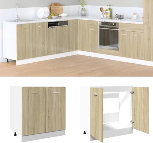Homgoday Mueble bajo fregadero, roble Sonoma, 80 x 46 x 81,5 cm, de aglomerado, armario para muebles de oficina, mueble para ahorrar espacio