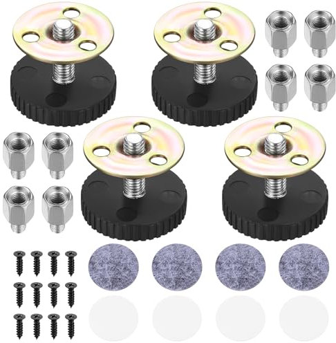 4 Pcs Pied de Meuble Reglable, Pied Meuble Reglable, Pieds de Table, Pieds de Nivellement pour Meuble, Pieds de Meubles Réglables pour Chaise Lit Canapé Armoires + Base Antidérapant, Vis (64-87mm)