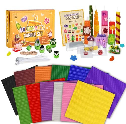 BuzzoXerex Bienenwachsplatten für Kerzen, 12 Stück Farbenfrohe Wachsplatten für Kerzen(20 x 20cm), Kerzen Selber Machen Set mit Formen und Beutel, Kerzen Wachsplatten für Kinder ab 3+ Jährige