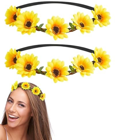 KGDUYC 2 Teile: Haarband, Sonnenblumen-Stirnband, florales Haarband, Gänseblümchen-Haarschmuck, Girlanden-Stirnband, Karneval, Hochzeitsfeier