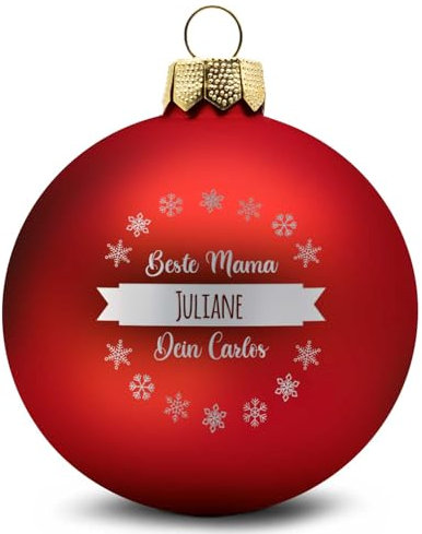 GRAVURZEILE Weihnachtskugel mit Gravur - Dein Wunschtext in 3 Zeilen - Personalisiert mit eigenem Text - Festliche Christbaumkugel für Paare als Weihnachtsdeko - Farbe: Rot Matt - Größe: 8 cm