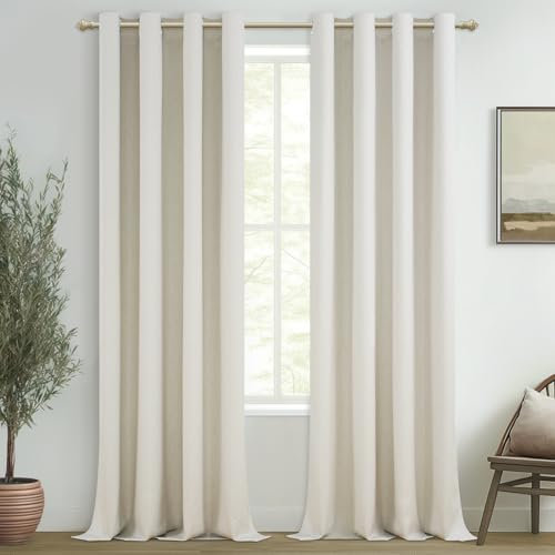 MRTREES 100% Blackout Vorhang Blickdicht Leinenoptik Elfenbeinweiß Stores Gardinen mit Ösen Wohnzimmer Modern 2er Set Thermo Vorhänge Lichtundurchlässig Schlafzimmer 260 cm Lang 140 cm Breit