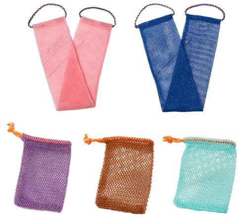Varkage 3 Stück Seifensäckchen Nylon für Feste Seife, Seifenbeutel für Feste Seife, Seifennetz mit 2 Afrikanisches Peeling-Netz für Sauberer Täglichen Baden