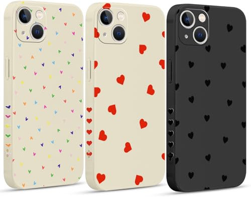 Pnakqil 3 Stück Handyhülle für iPhone 13 Hülle Herz Muster, Liebe Niedliche Motiv Aesthetic Case für Mädchen Weiche Silikon Ultra Dünn TPU Stoßfeste Kameratasche Schutzhülle