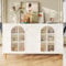 Ymkua Sideboard, Buffetschrank, Kommode mit 4 Glastür und Mehrere Lagerregal, Standschrank, Aufbewahrung Stehschrank, Anrichte Esszimmer, Eckschrank für Schlafzimmer Wohnzimmer, 140x40x85cm (Weiß)