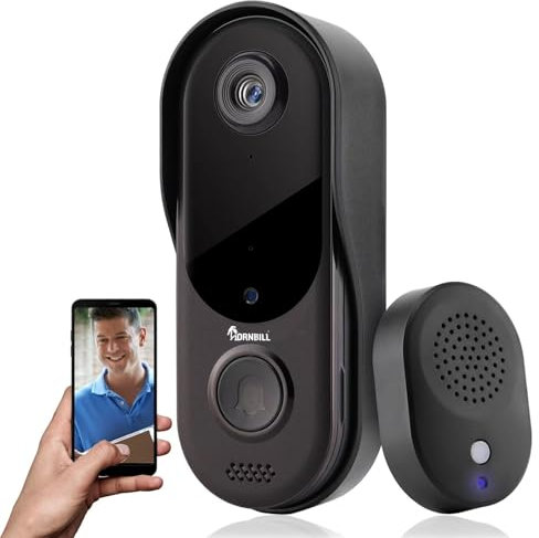 HORNBILL 1080p Wireless Video Doorbell + Indoor Ring Chime, Enhanced Security with AI Human Detection, 2-Way Audio, Night Vision, AES-128 Cloud Storage, Real-Time Alerts, Smart Home Protection