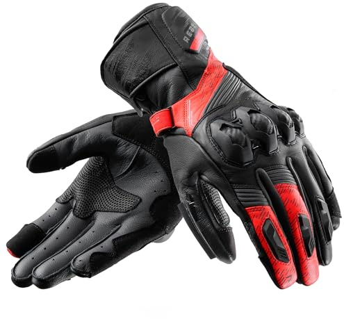 REBELHORN Viper Motorradhandschuhe Herren | Leder | Knöchelprotektoren | Schieber an der Unterseite der Hand | Perforation für bessere Belüftung | Größen bis 3XL