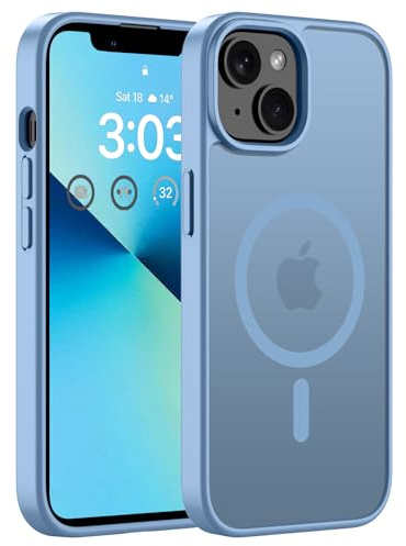 ORDA Magnetische für iPhone 13 / iPhone 14 Hülle, Hellblau | Kompatibel mit MagSafe, Durchscheinend Rückseite, Matt Handyhülle, Stoßfest Kratzfeste Schutzhülle