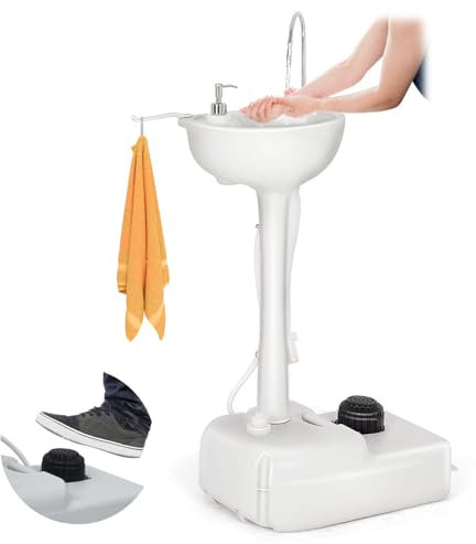 Lavandino portatile da campeggio, con capacità di 17 litri, supporto per lavabo con ruote, portasciugamani e dispenser di sapone, stazione lavamani per eventi all'aperto, raduni, luoghi di lavoro
