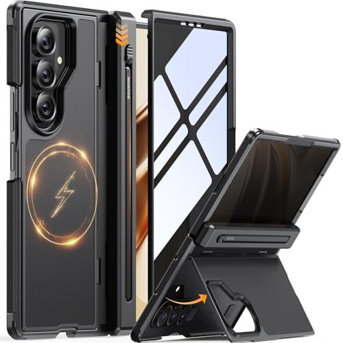 JUESHITUO für Samsung Galaxy Z Fold 7 Hülle mit Displayschutz Anti-Peeping & S Pen Slot (No S Pen) & Versteckter Ständer, Dünn Stoßfest Handyhülle für Galaxy Z Fold 7, Schwarz