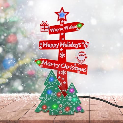 ElektoLoter Weihnachts Schild Löt Bausatz, DIY LED Weihnachtsbaum Schilder Lötprojekte mit Farbwechsel-Licht, Elektronik Bausatz für Weihnachts Dekoration & Anfänger Geschenk