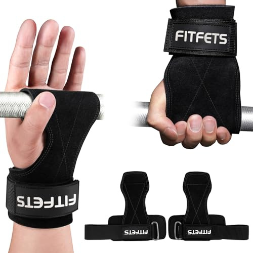 Fitfets Zughilfen für Krafttraining, Lifting Straps für Krafttraining, Bodybuilding, Gewichtheben und Fitness, Fast Grip Leder Zughilfe für Männer und Frauen