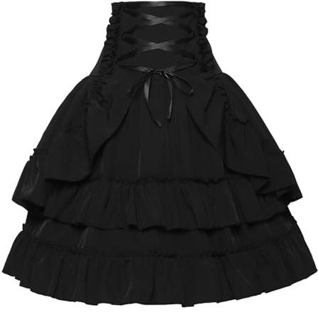 Damen Steampunk Rock Asymmetrische Chiffon Spitze Tüllrock Übergrößen Asymmetrischer Schleppe Minirock Hexenrock Spitzenrock Cosplay Y2k Party Grunge Piratenrock Viktorian Vintage Techwear XL Kaffee
