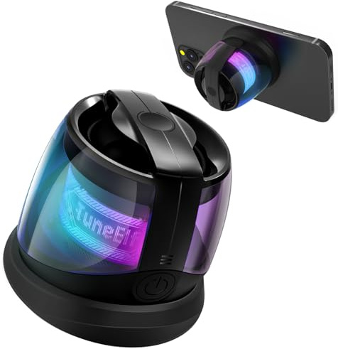 EDUPLINK Mini Magnetic Bluetooth Speaker, Black | RGB Lights, TWS Stereo, IPX4 Waterproof, 10 Hours Playtime, Magnetic Holder