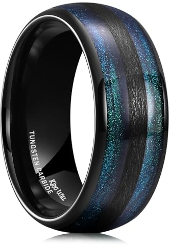 King Will Nature 8mm Herren-Ehering mit grüner Holzeinlage, schwarzer Wolframcarbid, gewölbt, Größe