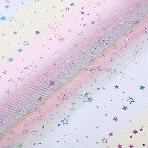 LdawyDE Regenbogen Tüll, 150cm x 100cm Tüllstoff, Organza Stoff, Glitzer Tüll Rosa für DIY Bekleidung & Deko, Weich und Fein Hochwertig