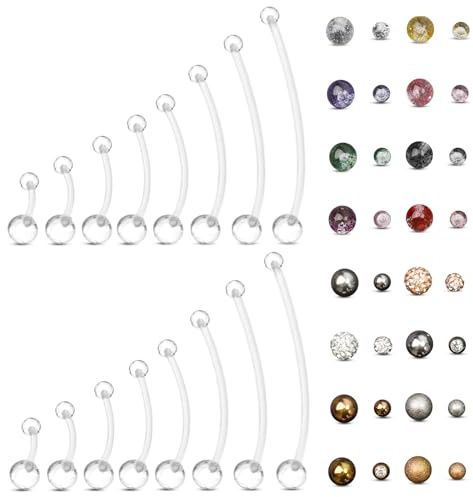 RoyalChic Bauchnabelpiercing Ersatzkugeln Schwangerschaft Bauchnabelpiercing Plastik, Gewinde 1.6mm Langer Stab 10/12/14/16/25/32/35/38mm Op Bioflex Banane Piercing Kugel Bauchnabel Ersatz