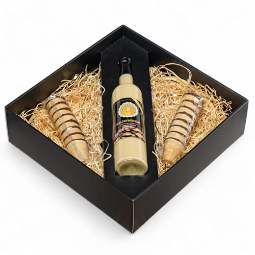 Kalisyndikat Dark Espresso Eierlikör Geschenkbox 0,5 L - laktosefrei, mit Waffelröllchen - Sommer Geschenk für Kaffee, Dessert & Hausbar