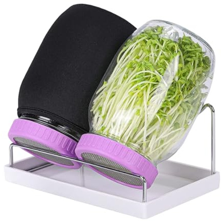 ZEPFJHE Stapelbares Keimling-Set aus Glas mit belüftetem Boden und Schattenhülse, passend für Alfalfa-Mungbohnen, Indoor-Gartenarbeit, Sprossenglas mit Ständer