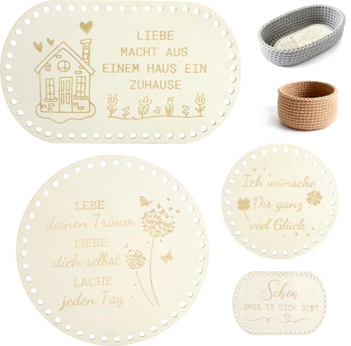 GZRXIOUS 4PCS Holzböden für Häkelkörbe Korbboden Zum Häkeln Set Gehäkelter Korbboden 2pcs Kreisförmig und 2pcs Gekrümmt Häkelboden Boden für Häkelkorb DIY-Korbwaren Bastelprojekte (Mehrere Größen)