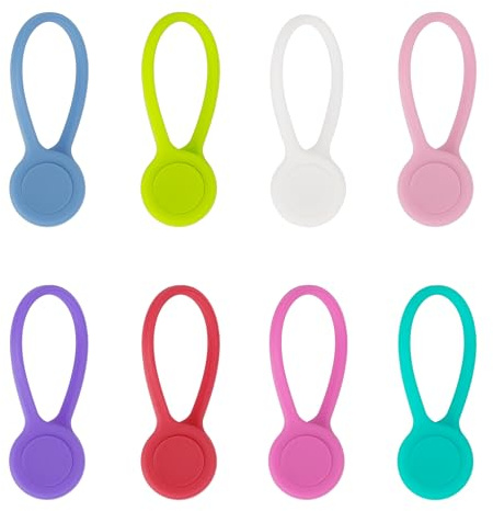 Songella Clips de Cable Magnético Corbatas Magnéticas de Silicona de Sujeción Reutilizables Correas Ajustables Adecuado 8 Piezas para Auriculares Cables USB Marcapáginas Llavero