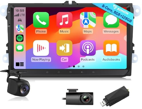 Eonon 9 Zoll Autoradio für Volkswagen SEAT Skoda Polo Golf V/VI Android 13 8+128GB 4G CarPlay Android Auto WiFi GPS Bluetooth DSP EQ MirrorLink Rückfahrkamera + Dashcam + DAB-Dongle