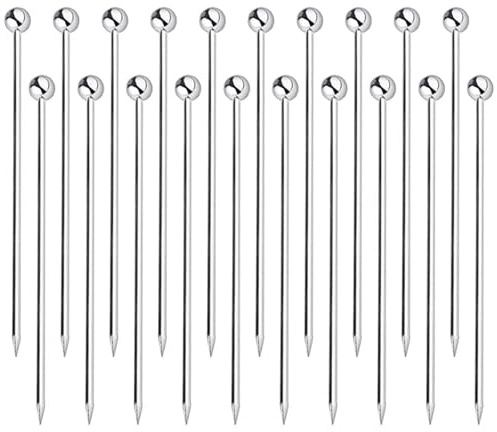 20 Piques à Cocktail en Acier Inoxydable Argenté Brochettes Réutilisables | Olives, Fruits et Martini, Accessoire Essentiel pour Bar et Fête, avec Tête à, Boule pour Apéritif, Lot de, 11cm avec
