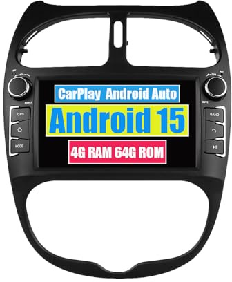 RoverOne Carplay Lecteur GPS de voiture pour Peugeot 206 1998 1999 2000 2001-2012 Android Radio Sat Navi Bluetooth WiFi Stéréo Écran tactile