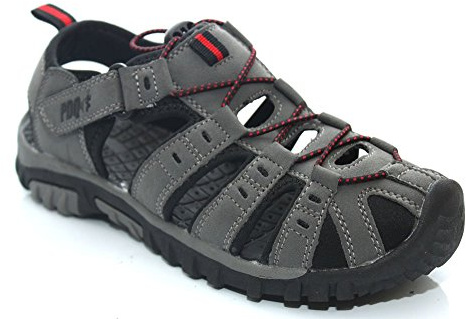 PDQ KEN Boys Nubuck Toggle Touch Fasten Summer Trail Sandals Grey/Red