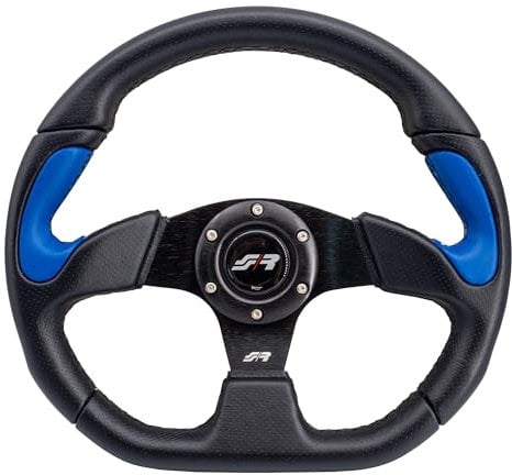 Simoni Racing Volant Universel X2 Poly Pelle - Eco-Cuir Noir/Bleu - Diamètre 330mm