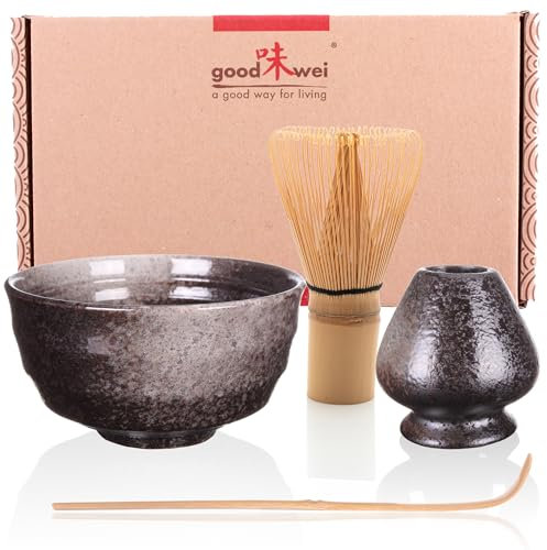 Goodwei Matcha Set mit Matcha Besen, Matcha Schale und Besenhalter aus Keramik | Geschenkset (Goma)