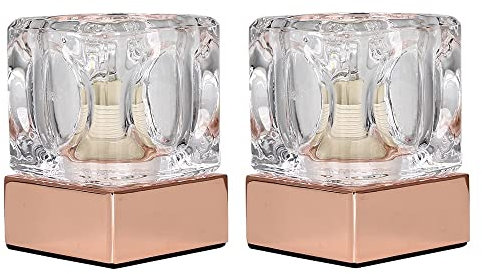 MiniSun | Modern Glass Ice Cube Touch Table Lamps with Copper Base | Table Lamps, Home Décor & Improvement Essential | Set of 2