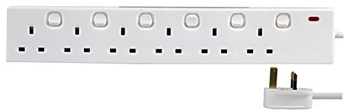 PRO ELEC PELB1722 6 Gang Extension Lead with Individual Switches 5m, White