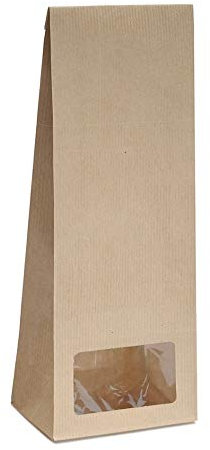 Blockbodenbeutel mit Sichtfenster - 500g - Größe 10,5 x 6 x 29 cm - Papiertüten Bodenbeutel Geschenktüte Papierbeutel Tütchen Kraftpapier (500g – mit Sichtfenster, 20 Stk. - OPP)