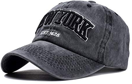 Eohak Damen Baseball-mütze New York Distressed-Adjustable-Strapback - gewaschener Baumwolle Vati-Hut Free Schwarz