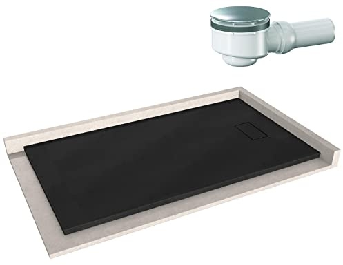 BERNSTEIN Duschtasse 90x160 cm Schwarz matt Flache Bauhöhe, Duschwanne der GT-SERIE aus SMC, Rechteckiges Duschbecken mit Gefälle, SMC -Duschwanne komplett mit Ablaub Dallmer Orio