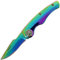DNA Shiny Rainbow Themed Sub 3 Non Locking EDC Folding Harpoon Clip Point Pocket Knife with Smooth Handle and Easy Open Washer Pivot