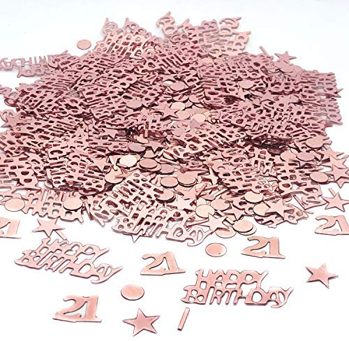 YouU Tischkonfetti Happy Birthday Text Deko Konfetti Geburtstag Party Geburtstagsdeko Gold Tisch deko Ballons Sterne Happy Birthday mit Punkten Tischdeko 35g / 700 Stück (Roségold) (Nummer 21)